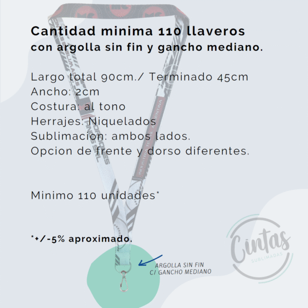 LLaveros Terminados x110 Portacredencial Cinta poliester Liviana 20mm - Imagen 2